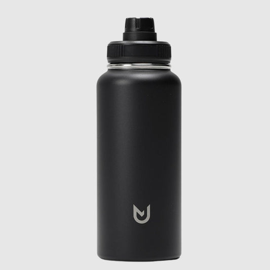 1000ml black matte stainless steel insulated bottle standing upright