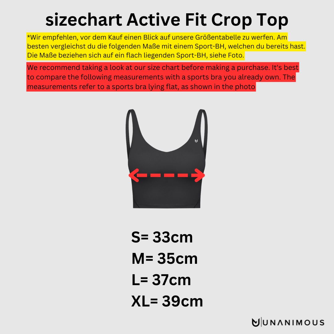 Active Fit Crop Top size chart.