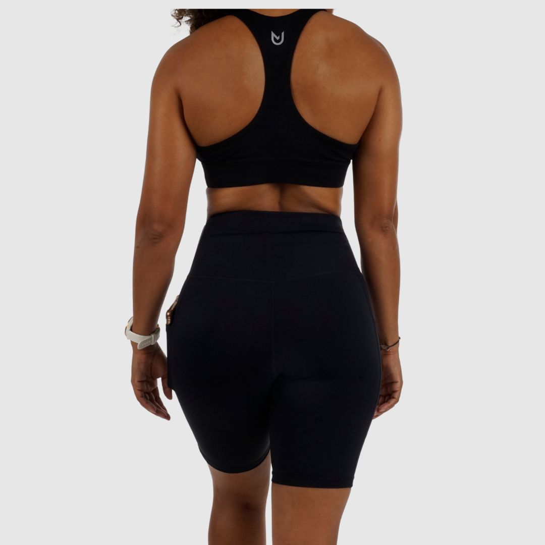 Back view of Black Cycling Shorts by UNANIMOUS showing clean finish 