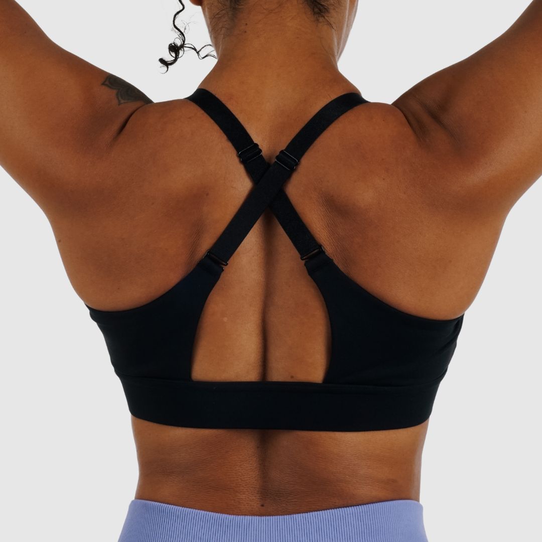 Back view of Cross Sports Bra highlighting stylish cross‑strap back and full‑motion support