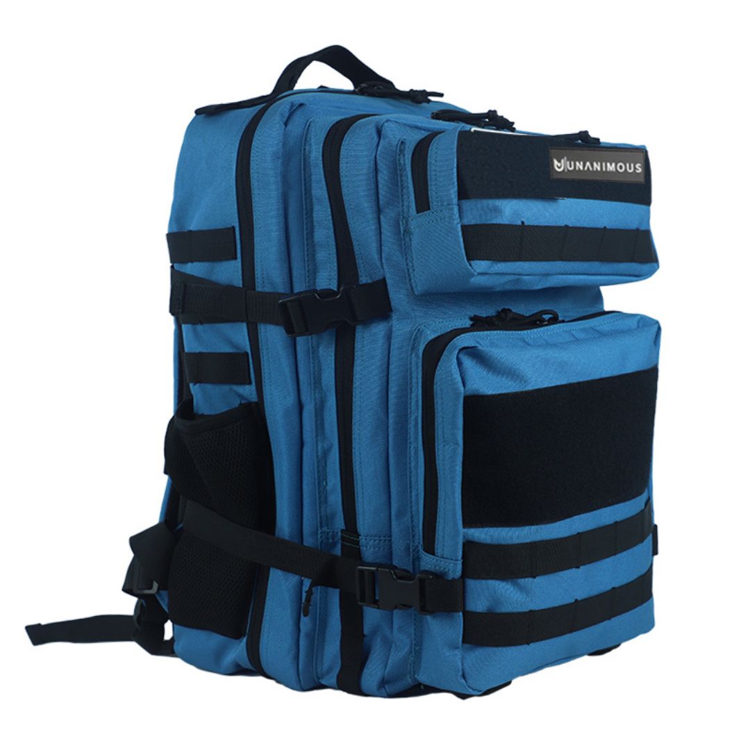 Backpack Premium Tactic 45L Peacock Blue – vibrant blue tactical backpack with 45L capacity by UNANIMOUS