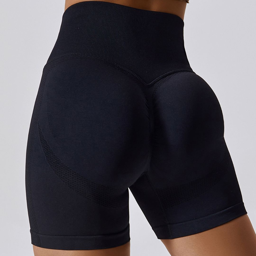 Black Scrunch Shorts – back view highlighting scrunch detail