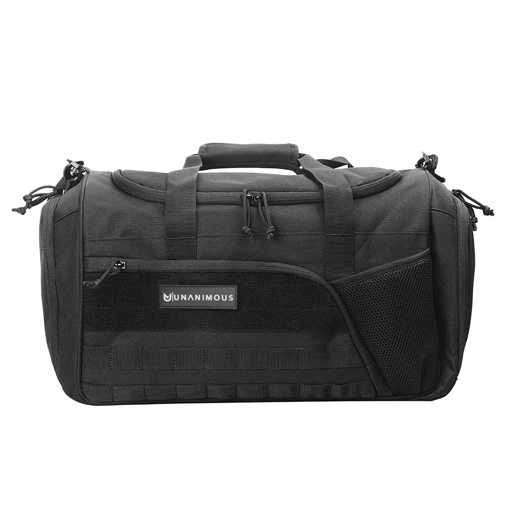 Black sport bag – side view on white background