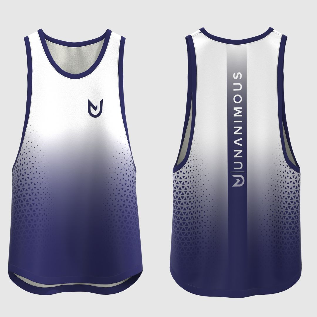 Blue fade athletic tanktop, front and back graphic for a stylish workout.