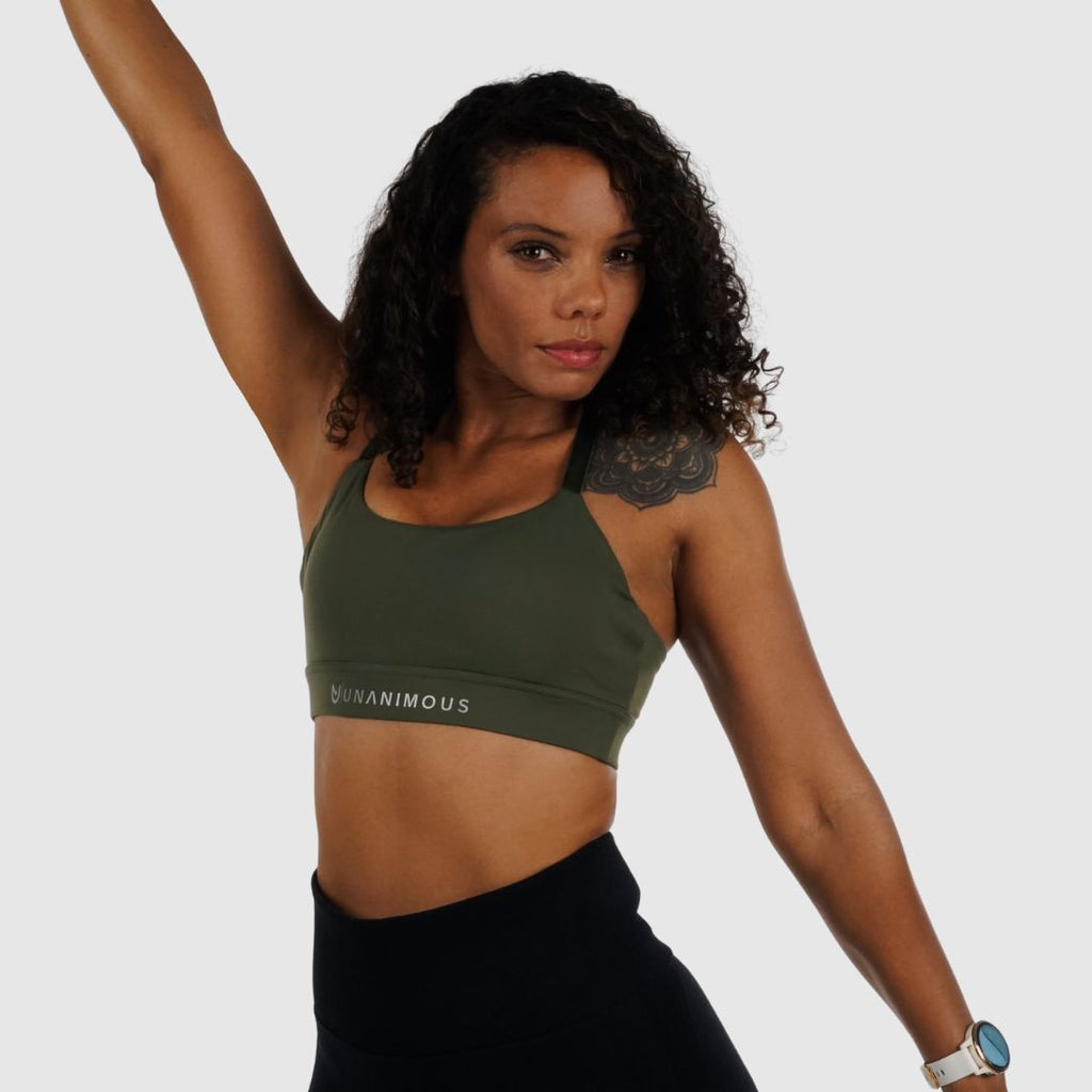 Close-up rear view of the black Cross Sports Bra strap mechanism