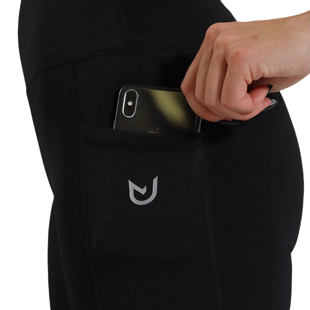 Close‑up of Black Cycling Shorts fabric texture, recycled polyester‑spandex blend