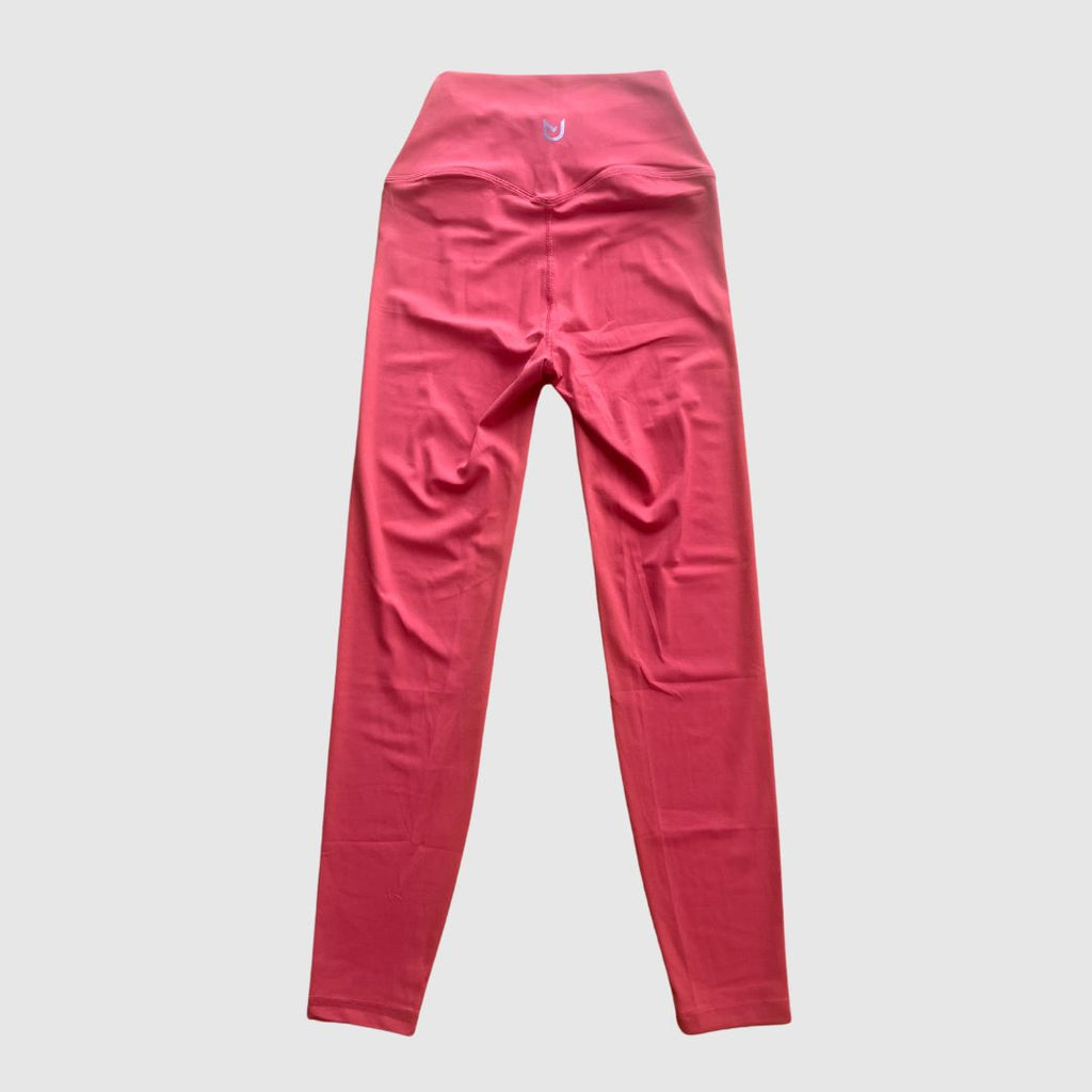 Coral-Red Movement No Front Seam Leggings – Rear view laid flat