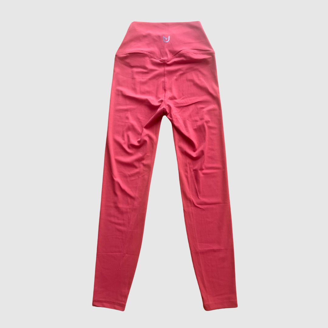 Coral-Red Movement No Front Seam Leggings – Rear view laid flat
