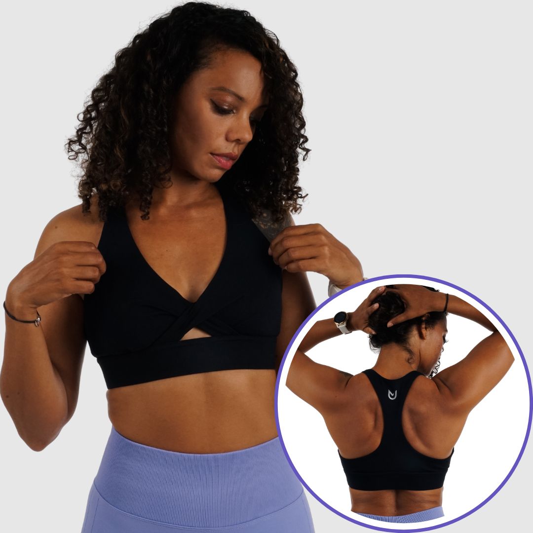 Elegance Sports Bra Black with twisted front detail and keyhole cutout