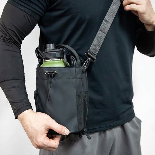 Ergonomic black sling bag, Magnetic Bottle Gymbag, for men and women