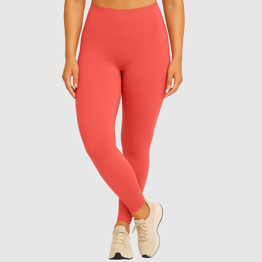 Front view Coral-Red Movement No Front Seam Leggings 