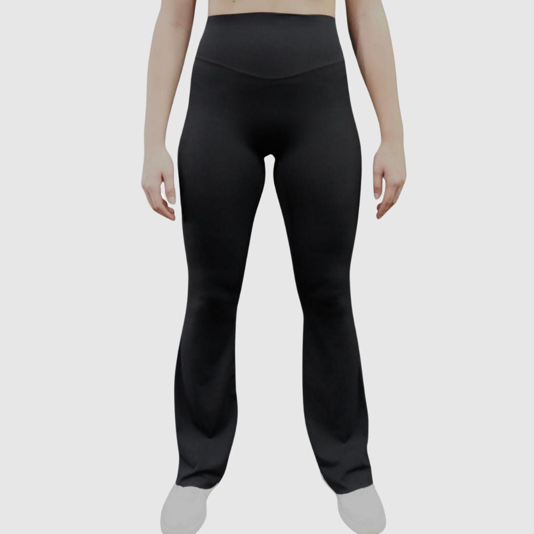 Front view of Flared Leggings Black showing sleek fit and flared leg opening