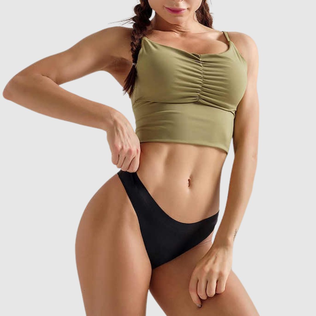 Front view of Seamless Sport Thong black showing smooth elastic waistband and minimal lines