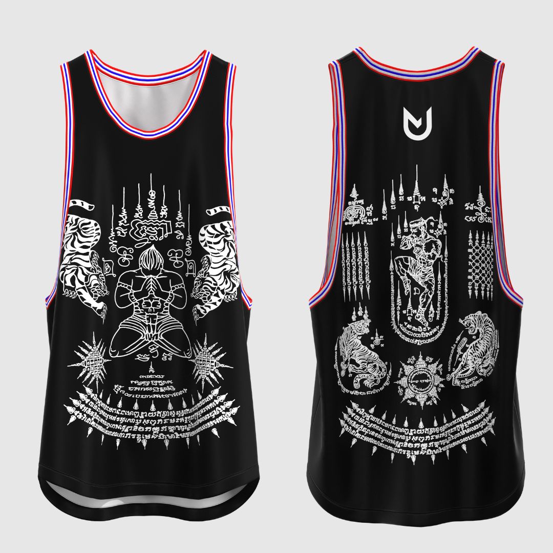 Men’s Thai Tattoo Muscle Shirt black with spiritual warrior front print
