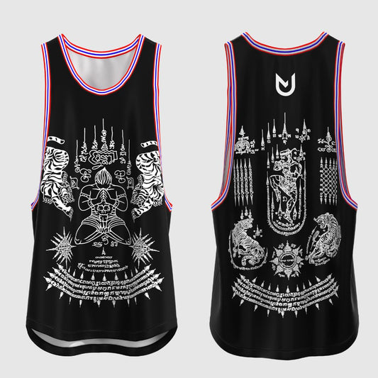 Men’s Thai Tattoo Muscle Shirt black with spiritual warrior front print