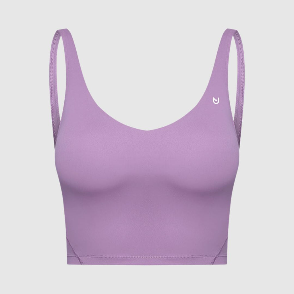 Side profile of Active Fit Crop Top built-in sports bra purple highlighting seamless design and comfort