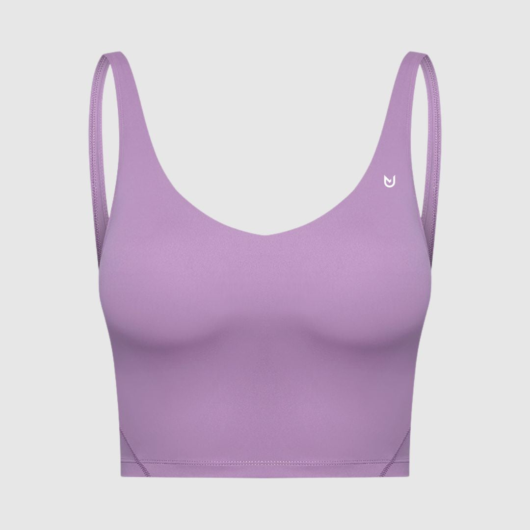 Side profile of Active Fit Crop Top built-in sports bra purple highlighting seamless design and comfort
