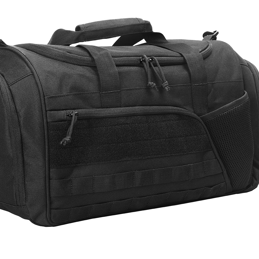 Top-down view of the black sport bag showing its structured shape.