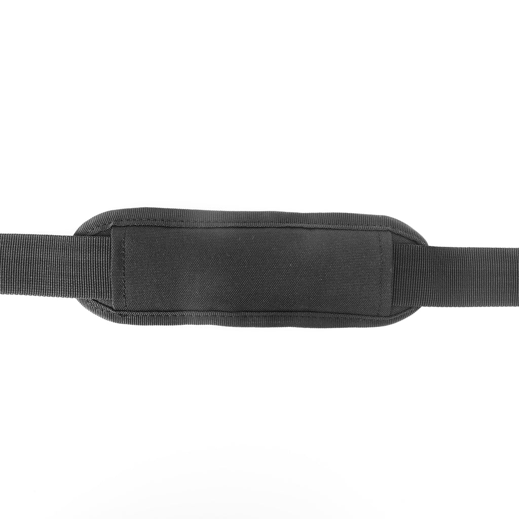 Top view into the open main compartment of the black gym duffel.