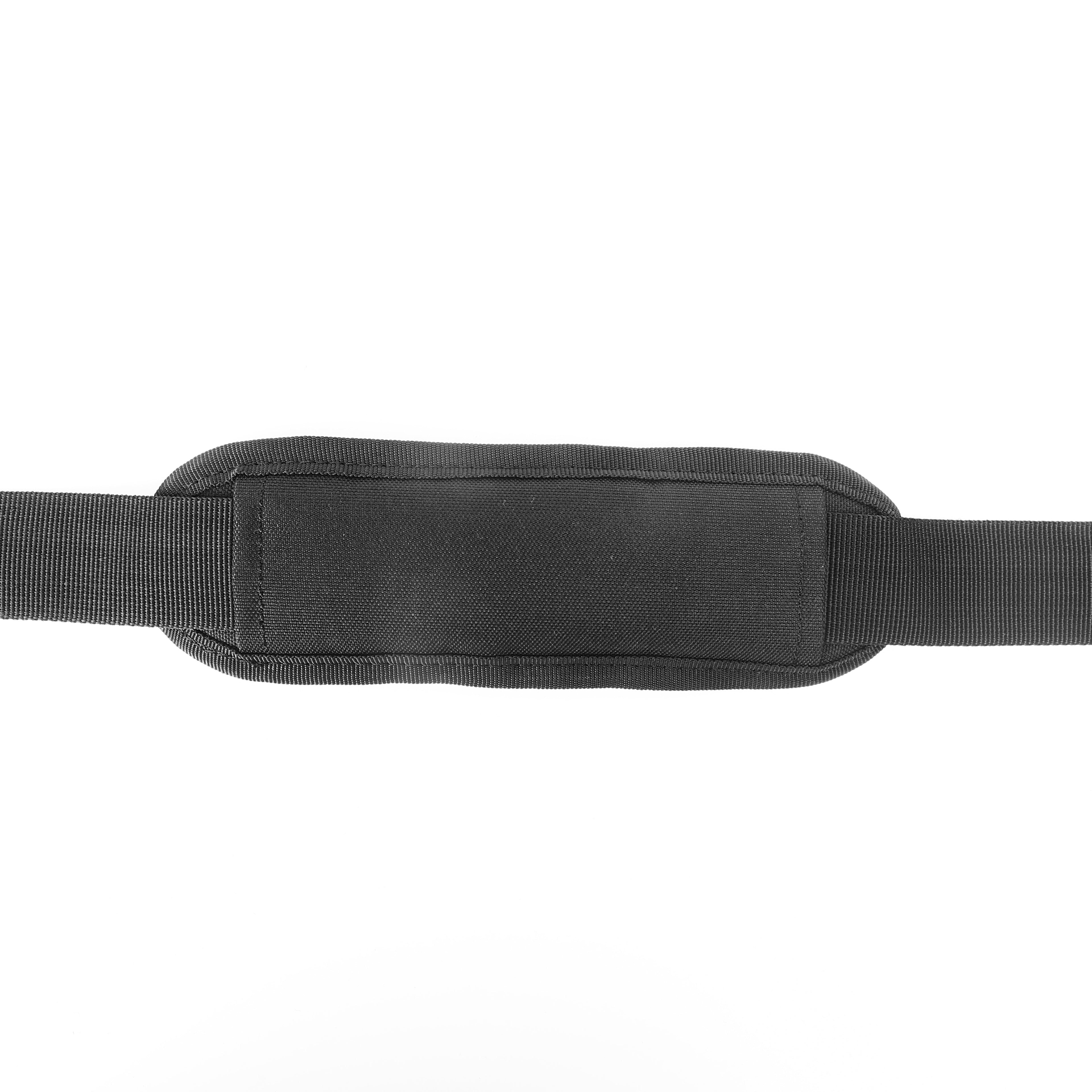 Top view into the open main compartment of the black gym duffel.