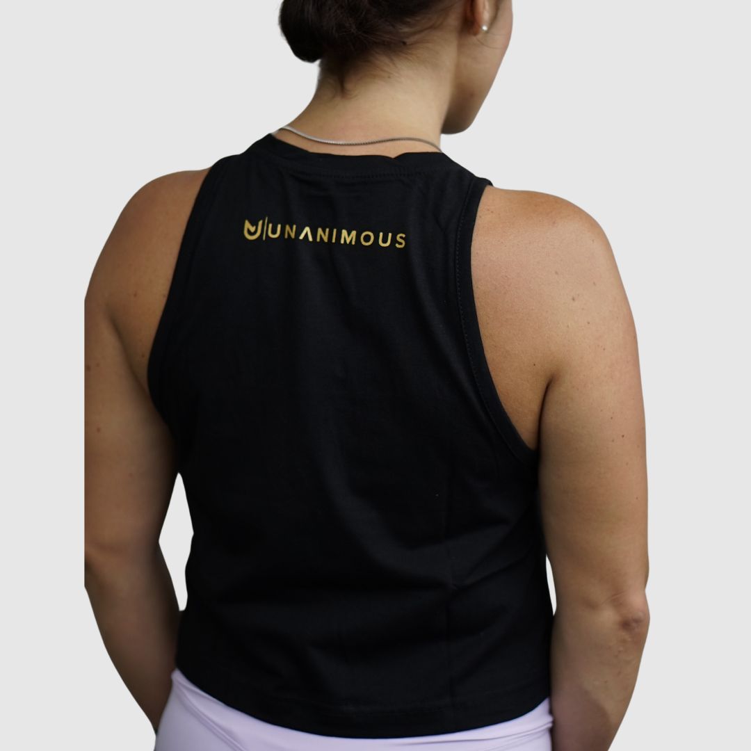 Women Crop Tank Basic Black – 100% cotton, fitted crop top for fitness & casual wear