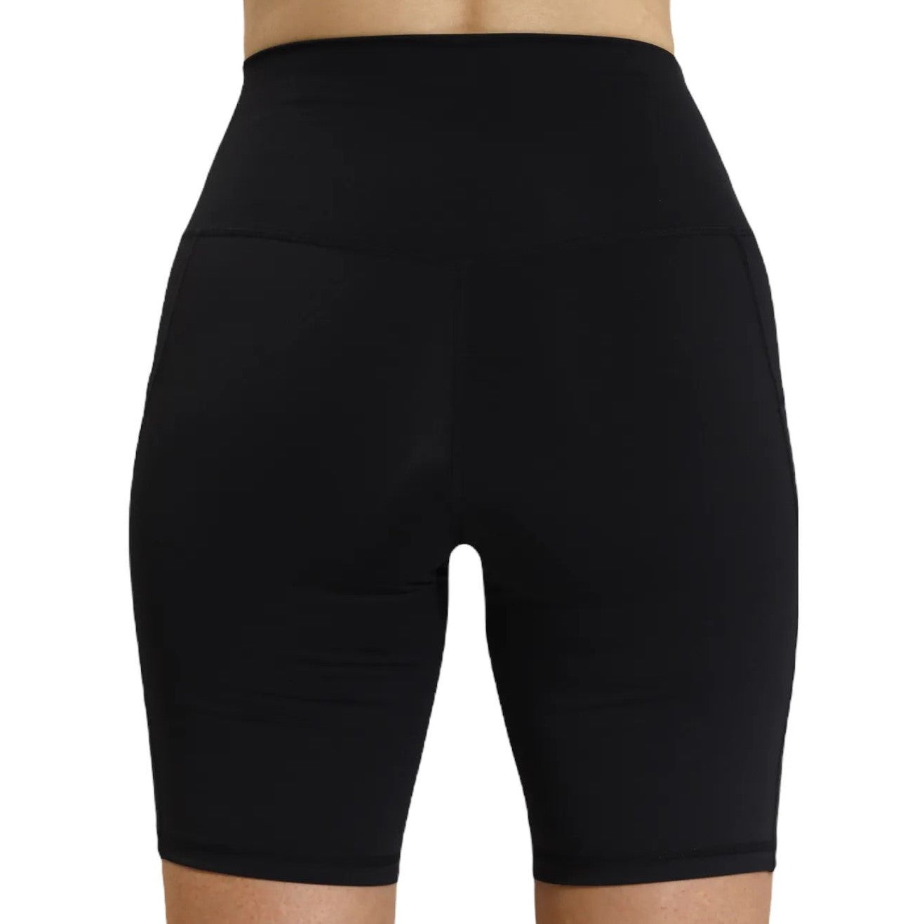 black workout shorts, confirming they are squat-proof and opaque.