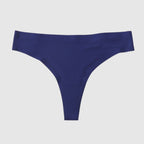 front profile of Seamless Sport Thong dark blue showing flexible waistband and smooth edges